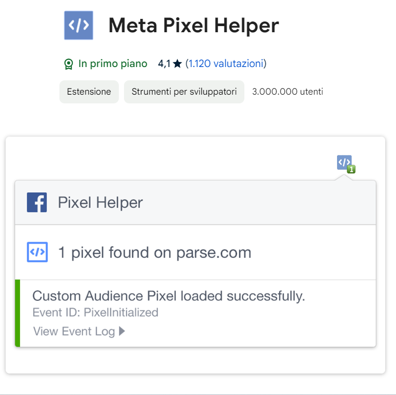 Facebook Pixel Helper Estensione per Google Chrome

